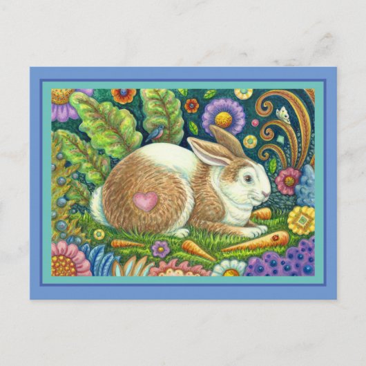 FOLGE ART RABBIT & BLUEBIRD IN SECRET GARDEN POSTKARTE (Vorderseite)