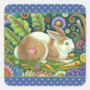 FOLGE ART RABBIT & BLUEBIRD IN SECRET GARDEN QUADRATISCHER AUFKLEBER