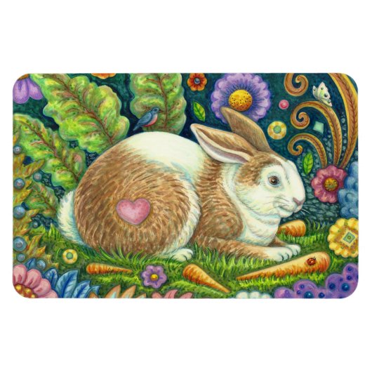 FOLGE ART RABBIT, BLUEBIRD, WHIMSICAL SECRET GARDE MAGNET (Horizontal)