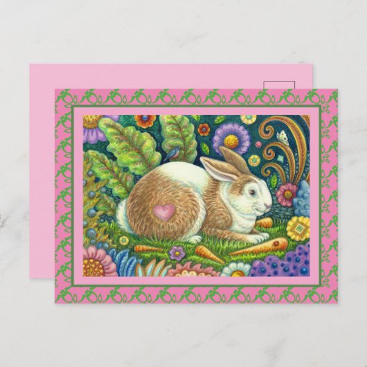 FOLGE ART RABBIT, BLUEBIRD, WHIMSICAL SECRET GARDE POSTKARTE (Vorne/Hinten)