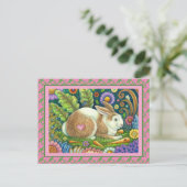 FOLGE ART RABBIT, BLUEBIRD, WHIMSICAL SECRET GARDE POSTKARTE (Stehend Vorderseite)