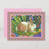 FOLGE ART RABBIT, BLUEBIRD, WHIMSICAL SECRET GARDE POSTKARTE (Vorne/Hinten)
