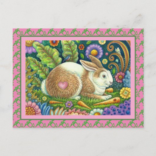 FOLGE ART RABBIT, BLUEBIRD, WHIMSICAL SECRET GARDE POSTKARTE (Vorderseite)