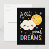 Folge deinen Träumen | Wolke und Mond Postkarte (Vorne/Hinten)