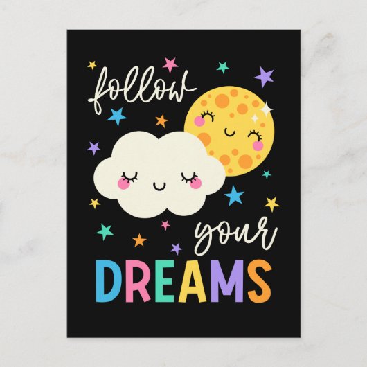 Folge deinen Träumen | Wolke und Mond Postkarte (Vorderseite)