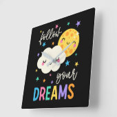 Folge deinen Träumen | Wolke und Mond Quadratische Wanduhr (Winkel)