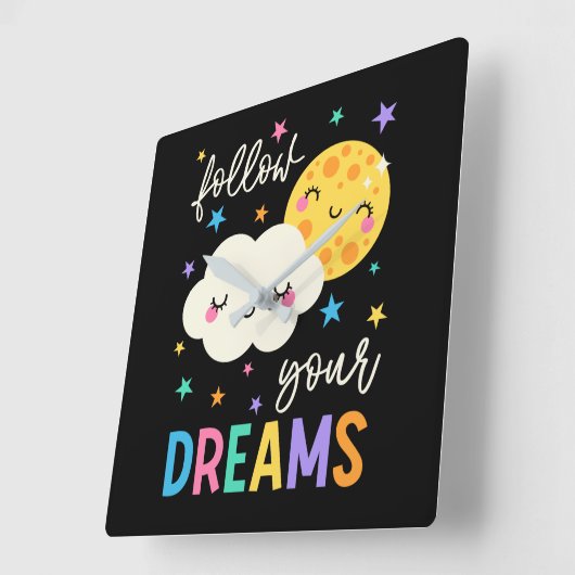 Folge deinen Träumen | Wolke und Mond Quadratische Wanduhr (Winkel)