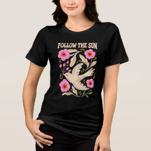 Folge der Sonne Vogel und Floral Vintage Handgezei Tri-Blend Shirt