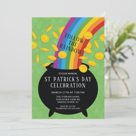Folgen Sie dem Rainbow St Patrick's Day Party Einladung (Stehend Vorderseite)