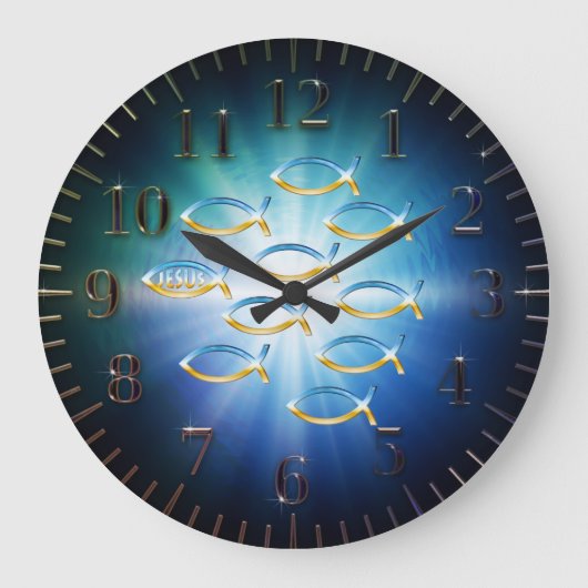 Folgen Sie ihm - christliches Fisch-Symbol Große Wanduhr (Vorderseite)