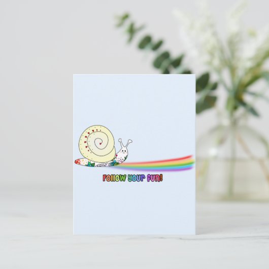 Folgen Sie Ihrem Spaß Niedliche Schnecke Regenboge Postkarte (Stehend Vorderseite)