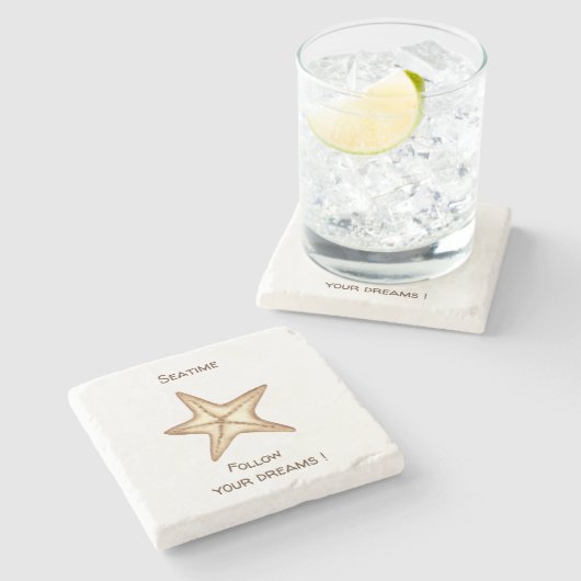 Folgen Sie Ihren Träumen Aquarell Seatime Starfish Steinuntersetzer (Seitenansicht)