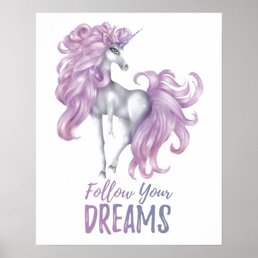 Folgen Sie Ihren Träumen - Lila & weiß Einhorn Poster (Vorne)