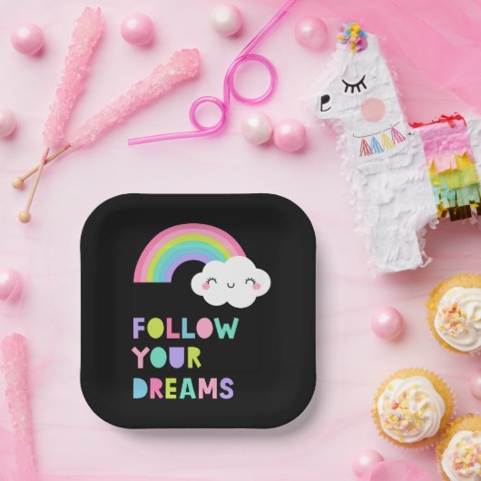 Folgen Sie Ihren Träumen Niedliche Regenbogenwolke Pappteller (Party)