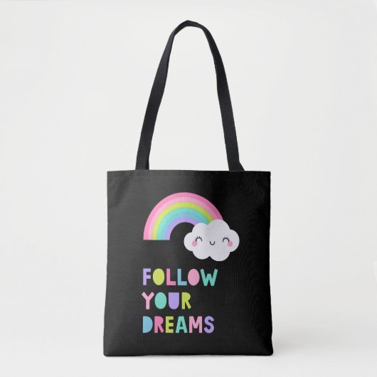 Folgen Sie Ihren Träumen Niedliche Regenbogenwolke Tasche (Vorderseite)