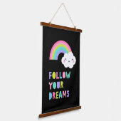 Folgen Sie Ihren Träumen Niedliche Regenbogenwolke Wandteppich Mit Holzrahmen (Gewinkelt)