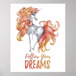 Folgen Sie Ihren Träumen - Orange & White Unicorn Poster