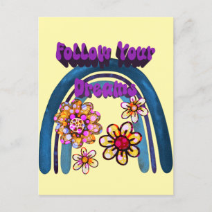Folgen Sie Ihren Träumen - Regenbogen und Blume Postkarte