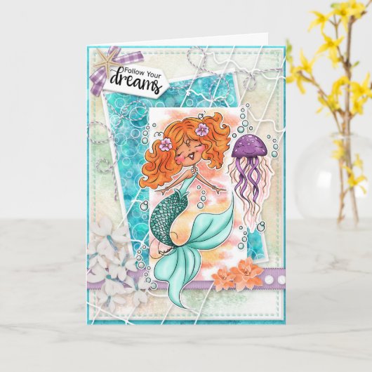 Folgen Sie Ihrer Dreams Mermaid Ermutigungskarte Karte (Gelbe Blume)
