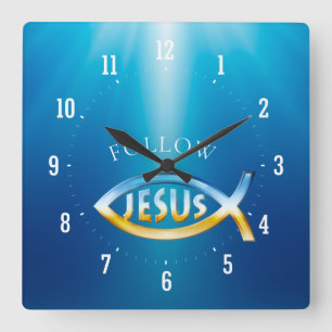 Folgen Sie Jesus - Christliches Fischsymbol Quadratische Wanduhr