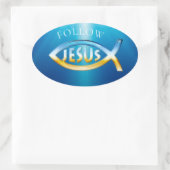 Folgen Sie Jesus - Christliches Fischsymbol Sky &  Ovaler Aufkleber (Tasche)