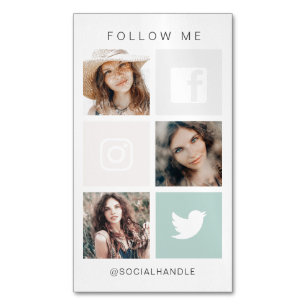 Folgen Sie Me Social Media Square Grid-FotoCollage Magnetische Visitenkarte