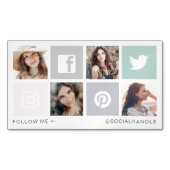 Folgen Sie Me Social Media Square Grid-FotoCollage Magnetische Visitenkarte (Vorderseite)