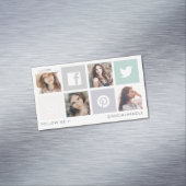 Folgen Sie Me Social Media Square Grid-FotoCollage Magnetische Visitenkarte (Beispiel)