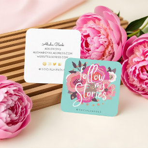 Folgen Sie meinen Instagram Stories floral Social Quadratische Visitenkarte
