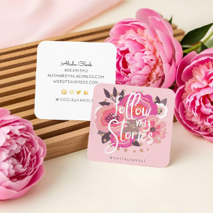 Folgen Sie meinen Instagram Stories floral Social Quadratische Visitenkarte