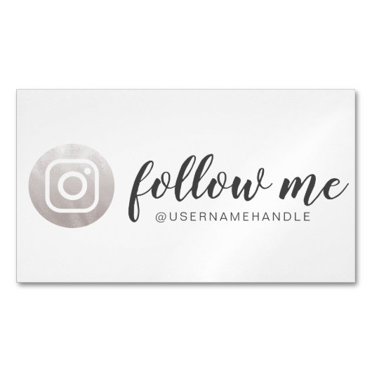 Folgen Sie mir Social Media Instagram Silver Gray Magnetische Visitenkarte (Vorderseite)