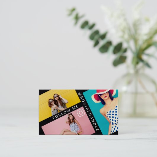 Folgen Sie mir trendy Social Media Foto Layout Bla Visitenkarte (Stehend Vorderseite)