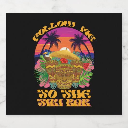 Folgen Sie mir zum Tiki Bar Hawaiian Luau Party Schaumweinetikett (Einzelnes Label)