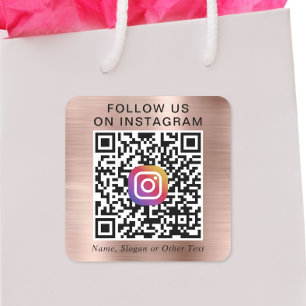 Folgen Sie uns auf Instagram QR Code Roségold Quadratischer Aufkleber