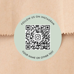 Folgen Sie uns auf Instagram QR Code Salbeigrün Runder Aufkleber