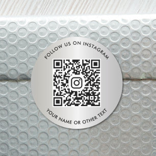 Folgen Sie uns auf Instagram QR Code Silber Runder Aufkleber