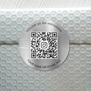 Folgen Sie uns auf Instagram QR Code Silber Runder Aufkleber