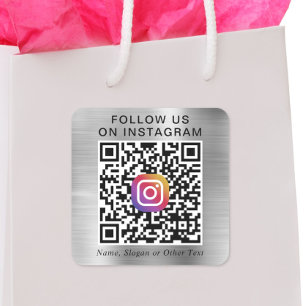 Folgen Sie uns auf Instagram QR Code Silber Werbea Quadratischer Aufkleber