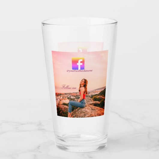 Folgen Sie uns Facebook Benutzername Social Media Glas (Vorderseite)