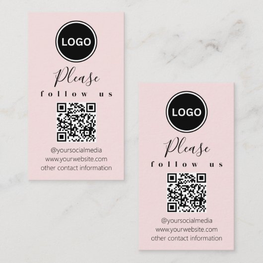 Folgen Sie uns | QR Code | Modernes Rosa Visitenkarte (Vorne/Hinten)