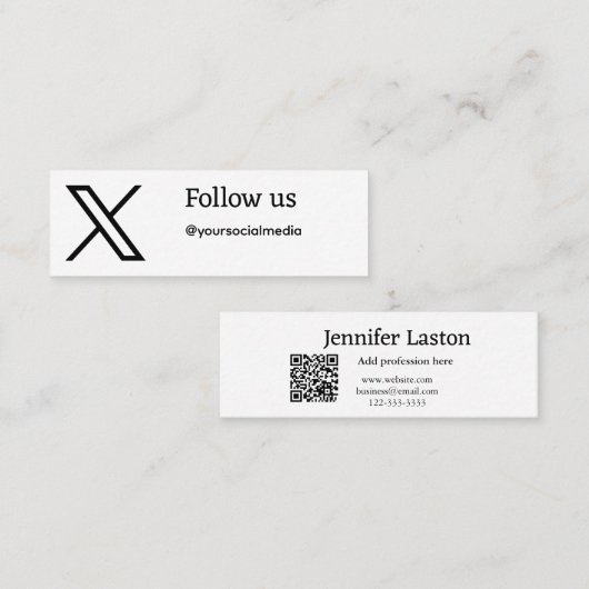 Folgen Sie uns Twitter X Benutzername Social Media Mini Visitenkarte (Vorne/Hinten)