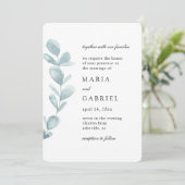 Foliage-Aquarell Einfache weiße Hochzeit Einladung (Stehend Vorderseite)