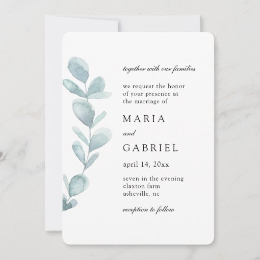 Foliage-Aquarell Einfache weiße Hochzeit Einladung (Vorderseite)