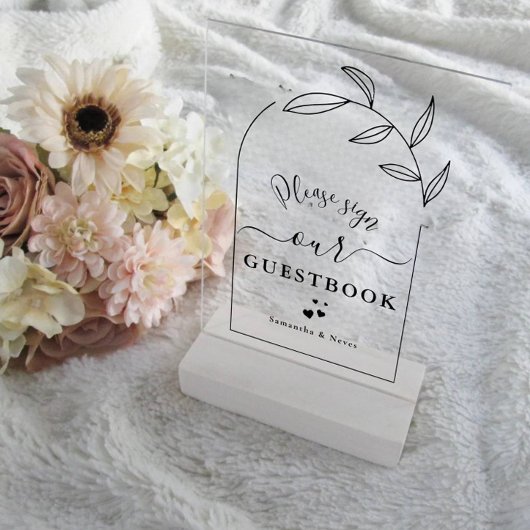 Foliage Arch Calligraphy Custom Wedding Guestbook Acrylschild