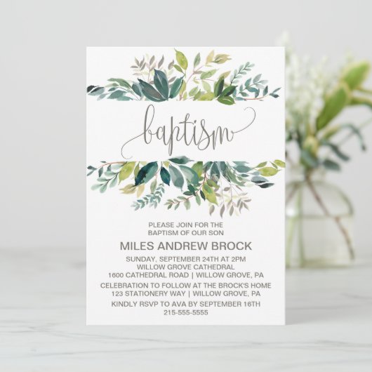 Foliage Baptisc Einladung (Stehend Vorderseite)