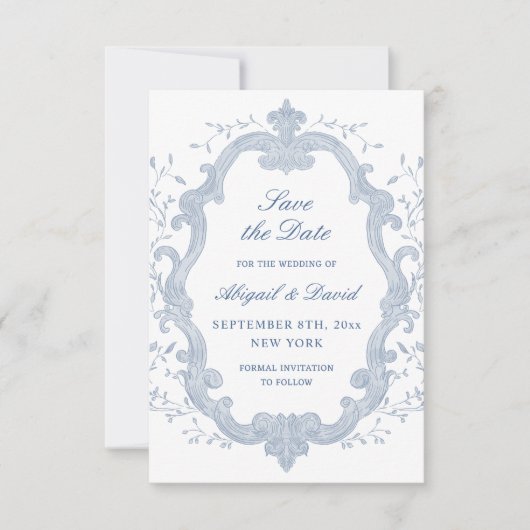 Foliage Blue Crest Wedding Save The Date (Vorderseite)