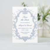 Foliage Blue Crest Wedding Save The Date (Stehend Vorderseite)