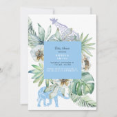 Foliage Blue Jungle Animals Baby Dusche Einladung (Vorderseite)