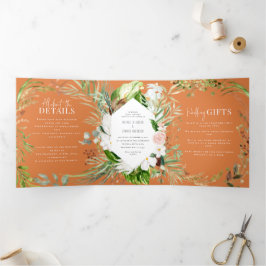 Foliage + Blumenhochzeit und Einzelheiten Dreifach Gefaltete Einladung