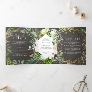 Foliage + Blumenhochzeit und Einzelheiten Dreifach Gefaltete Einladung